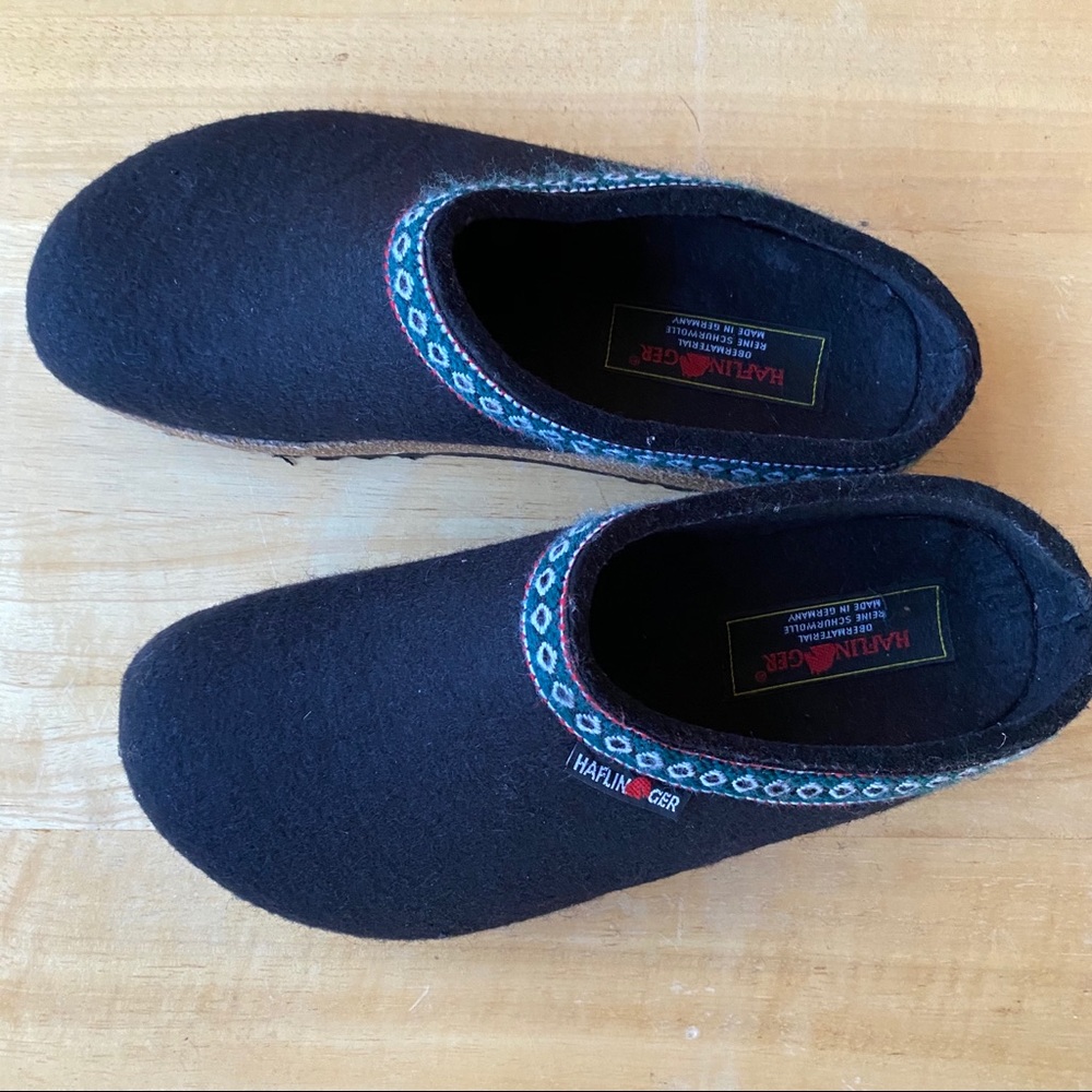 Haflinger Grizzly Black Clog Wool Slipper Clog